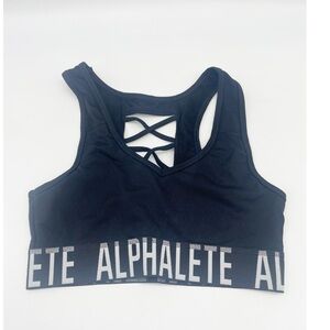 Alphalete Sports Bra Medium Black  Criss Cross Spell Out Wireless.
